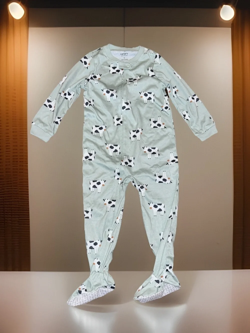 Mint Green COWS CLASSIC ZIPPER FITTED FOOTIE One-Piece for Toddlers 4T